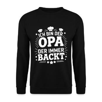 Ich bin der Opa der immer backt lustiger Opaspruch - Unisex Pullover - Schwarz - Vorne - Alina (178cm) & Michal (187cm)