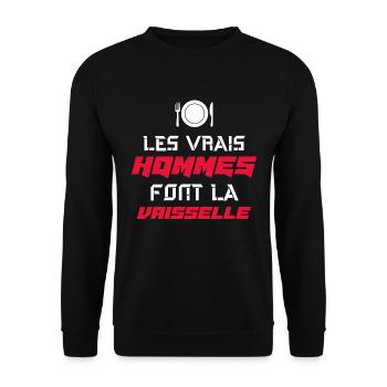 Les vrais hommes font la vaisselle beauf humour - Sweat-shirt Unisexe - noir - Devant - Alina (178cm) & Michal (187cm)