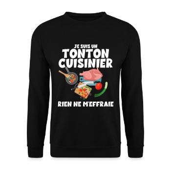 Citation Drôle Tonton cuisinier Cadeau Oncle - Sweat-shirt Unisexe - noir - Devant - Alina (178cm) & Michal (187cm)