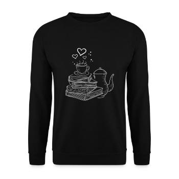 Lecture et thé Livre Bouquin bouquin Rat de lecture - Sweat-shirt Unisexe - noir - Devant - Alina (178cm) & Michal (187cm)