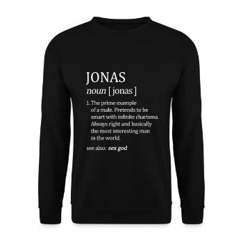 Jonas Definition Vorname - Unisex Pullover - Schwarz - Vorne - Alina (178cm) & Michal (187cm)