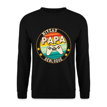 Papa, humour naissance, jeux video avec fils - Sweat-shirt Unisexe - noir - Devant - Alina (178cm) & Michal (187cm)