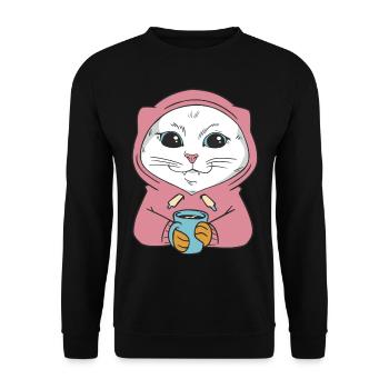 White Main Coon Cat Cat Outfit for - Unisex Sweatshirt - black - Front - Alina (178cm) & Michal (187cm)
