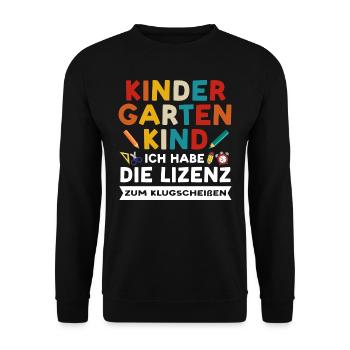 Kindergarten Anfang Kindergartenanfänger Geschenk - Unisex Pullover - Schwarz - Vorne - Alina (178cm) & Michal (187cm)