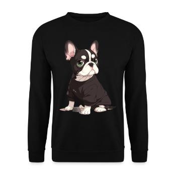 Niedliche Bulldogge Mops Hund - Unisex Pullover - Schwarz - Vorne - Alina (178cm) & Michal (187cm)