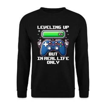 LEVELAUFSTEIGEN, ABER NUR IM ECHTEN LEBEN - Unisex Pullover - Schwarz - Vorne - Alina (178cm) & Michal (187cm)