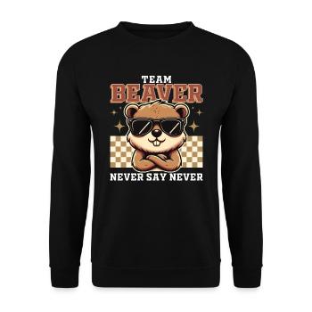 TEAM BEAVER - SAG NIEMALS NIE - Unisex Pullover - Schwarz - Vorne - Alina (178cm) & Michal (187cm)