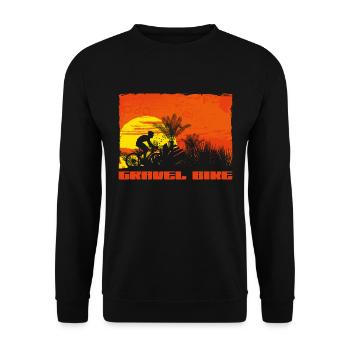 Gravelbike Tour im Sonnenuntergang unter Palmen - Unisex Pullover - Schwarz - Vorne - Alina (178cm) & Michal (187cm)
