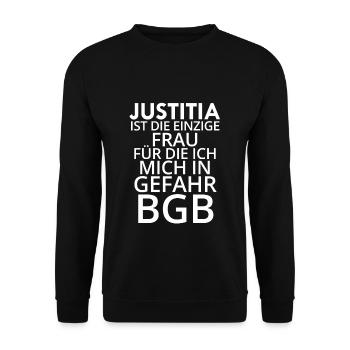 Jurastudium Jurastudent Anwalt Lustig Justitia - Unisex Pullover - Schwarz - Vorne - Alina (178cm) & Michal (187cm)