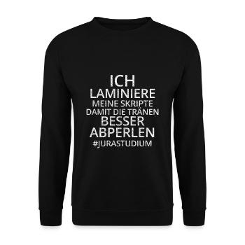 Jurastudium Jurastudent Anwalt Tränen Klausur - Unisex Pullover - Schwarz - Vorne - Alina (178cm) & Michal (187cm)
