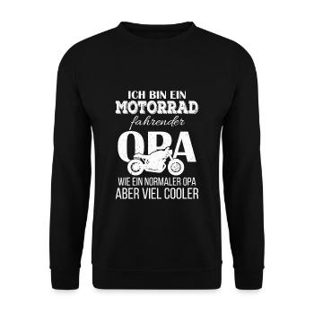 Opa Motorrad Großvater Motorradfahrer Geschenkidee - Unisex Pullover - Schwarz - Vorne - Alina (178cm) & Michal (187cm)