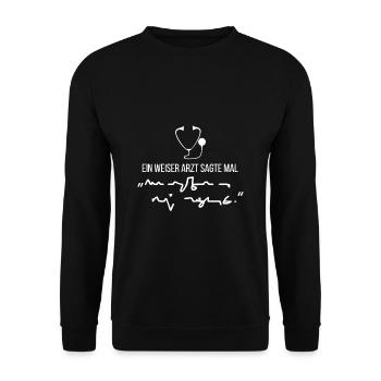 Arzt Lustig Unterschrift Unleserlich Ärztin - Unisex Pullover - Schwarz - Vorne - Alina (178cm) & Michal (187cm)