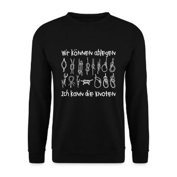 Wir können ablegen | Seemannsknoten | Segeln - Unisex Pullover - Schwarz - Vorne - Alina (178cm) & Michal (187cm)