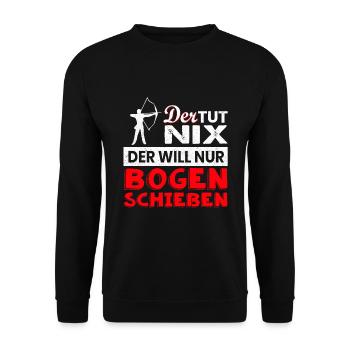 Der tut nix der will nur Bogenschießen - Unisex Pullover - Schwarz - Vorne - Alina (178cm) & Michal (187cm)