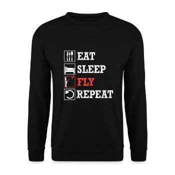 eat sleep fly repeat - retro vintage old school - Unisex Pullover - Schwarz - Vorne - Alina (178cm) & Michal (187cm)