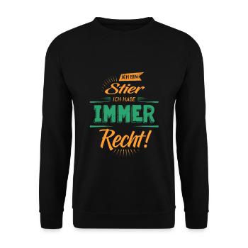 Lustiger Sternzeichen Stier Spruch - Unisex Pullover - Schwarz - Vorne - Alina (178cm) & Michal (187cm)