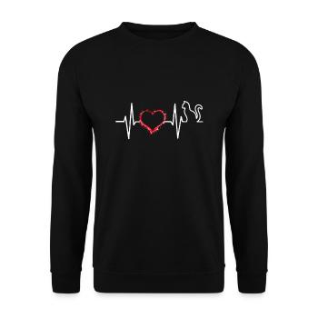 Herzschlag Katze - Unisex Pullover - Schwarz - Vorne - Alina (178cm) & Michal (187cm)