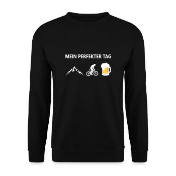 Mein Perfekter Tag Bier Berge MTB Fahrrad Geschenk - Unisex Pullover - Schwarz - Vorne - Alina (178cm) & Michal (187cm)