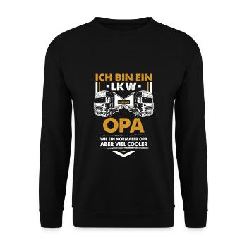 LKW Opa - Lastwagen Trucker Fernfahrer Geschenk - Unisex Pullover - Schwarz - Vorne - Alina (178cm) & Michal (187cm)
