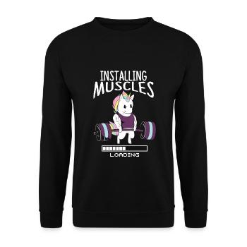 Bodybuilder Einhorn Einhörner Muskel Gym Geschenk - Unisex Pullover - Schwarz - Vorne - Alina (178cm) & Michal (187cm)