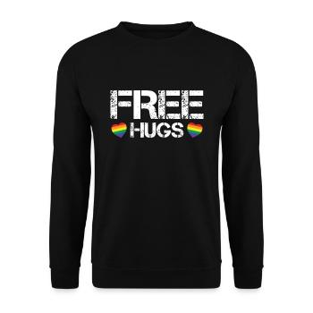 Free Hugs Gay LGBT Pride Regenbogen Herz - Unisex Pullover - Schwarz - Vorne - Alina (178cm) & Michal (187cm)