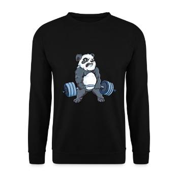 Panda macht Deadlift Bodybuilder Kreuzheben Hantel - Unisex Pullover - Schwarz - Vorne - Alina (178cm) & Michal (187cm)