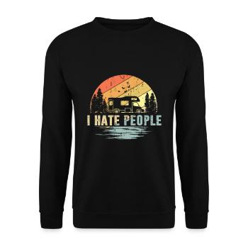 Camper Wohnwagen I Hate People Vintage - Unisex Pullover - Schwarz - Vorne - Alina (178cm) & Michal (187cm)