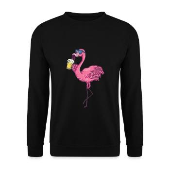 Flamingo mit Sonnenbrille trinkt Bier - Unisex Pullover - Schwarz - Vorne - Alina (178cm) & Michal (187cm)