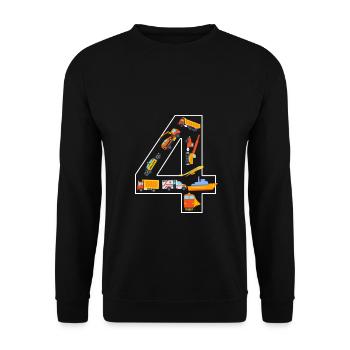 Kinder Geburtstag 4 Jahre Fahrzeuge Jungen - Unisex Pullover - Schwarz - Vorne - Alina (178cm) & Michal (187cm)