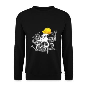 Bauherr Hausbau Multitasking Oktopus Krake Bauhelm - Unisex Pullover - Schwarz - Vorne - Alina (178cm) & Michal (187cm)