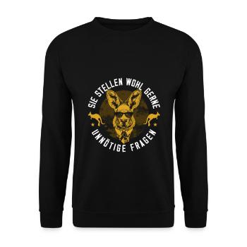 Sie Stellen Wohl Gerne Unnötige Fragen Känguru - Unisex Pullover - Schwarz - Vorne - Alina (178cm) & Michal (187cm)
