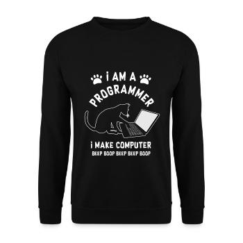 Programmer Cat Programmierer Computer Katze - Unisex Pullover - Schwarz - Vorne - Alina (178cm) & Michal (187cm)