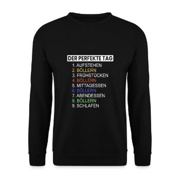 Der perfekte Tag Böllern Essen Schlafen Feuerwerk - Unisex Pullover - Schwarz - Vorne - Alina (178cm) & Michal (187cm)