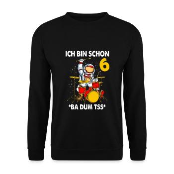 Kinder Schlagzeugspieler 6. Geburtstag 6 Jahre - Unisex Pullover - Schwarz - Vorne - Alina (178cm) & Michal (187cm)