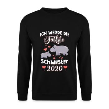 Ich werde die tollste Schwester 2020 Nilpferd - Unisex Pullover - Schwarz - Vorne - Alina (178cm) & Michal (187cm)