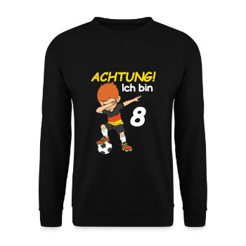 Kinder Fußball 8. Geburtstag Jungen 8 Jahre - Unisex Pullover - Schwarz - Vorne - Alina (178cm) & Michal (187cm)