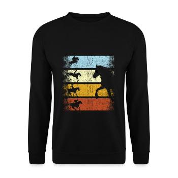 Retro Vintage Pferde Reiter Reitsport Pferd - Unisex Pullover - Schwarz - Vorne - Alina (178cm) & Michal (187cm)