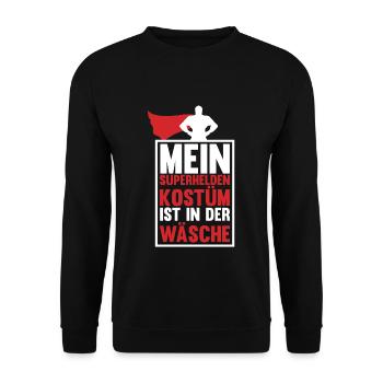 Mein Superhelden Kostüm ist in der Wäsche Karneval - Unisex Pullover - Schwarz - Vorne - Alina (178cm) & Michal (187cm)
