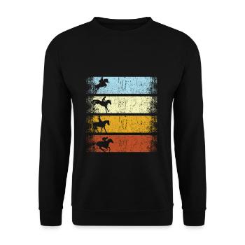 Retro Vintage Pferde Reiter Reiterin Reitsport - Unisex Pullover - Schwarz - Vorne - Alina (178cm) & Michal (187cm)