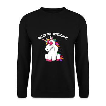 Alter Katastrophe Einhorn Einhörner Facepalm - Unisex Pullover - Schwarz - Vorne - Alina (178cm) & Michal (187cm)