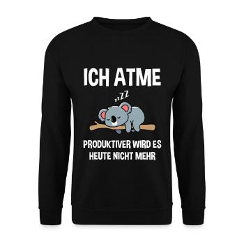 Ich atme produktiver wird es heute nicht mehr Bär - Unisex Pullover - Schwarz - Vorne - Alina (178cm) & Michal (187cm)