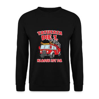 Schulanfang Schulkind 2021 Feuerwehr 1. Klasse - Unisex Pullover - Schwarz - Vorne - Alina (178cm) & Michal (187cm)