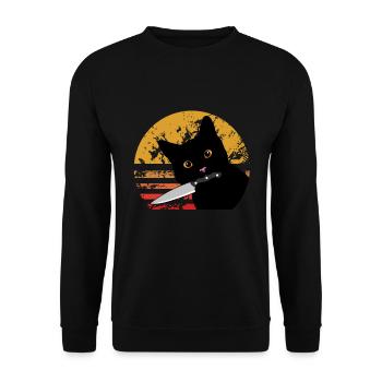 Cat What Funny Black Murderous Cat With Knife - Unisex Sweatshirt - black - Front - Alina (178cm) & Michal (187cm)