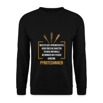 Pyrotechniker Lustige Pyro Feuerwerk Sprengstoff - Unisex Pullover - Schwarz - Vorne - Alina (178cm) & Michal (187cm)
