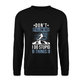 Don't follow me lustiger Ski Spruch Skifahrer Berg - Unisex Pullover - Schwarz - Vorne - Alina (178cm) & Michal (187cm)