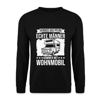 Echte Männer kommen mit Wohnmobil Reisemobil - Unisex Pullover - Schwarz - Vorne - Alina (178cm) & Michal (187cm)