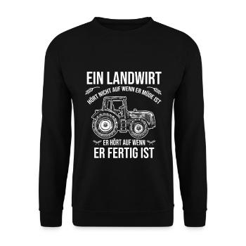 Landwirt Hört Nicht Auf Wenn Er Müde Ist - Unisex Pullover - Schwarz - Vorne - Alina (178cm) & Michal (187cm)