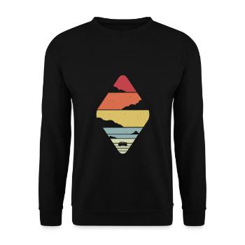 Vintage Camper Camping Jahrgang Campingbus - Unisex Pullover - Schwarz - Vorne - Alina (178cm) & Michal (187cm)