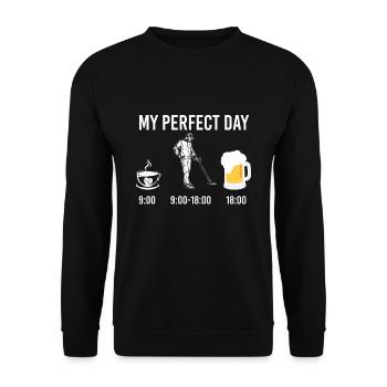 My Perfect Day Kaffee Metalldetektor Sonde Bier - Unisex Pullover - Schwarz - Vorne - Alina (178cm) & Michal (187cm)