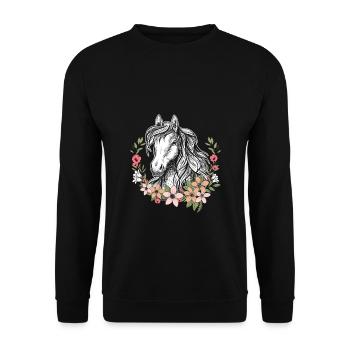 Pferd mit Blumen Mädchen - schönes Pferd - Unisex Pullover - Schwarz - Vorne - Alina (178cm) & Michal (187cm)
